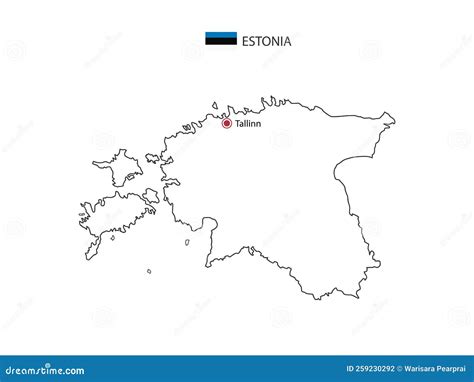 Hand Draw Thin Black Line Vector Of Estonia Map With Capital City