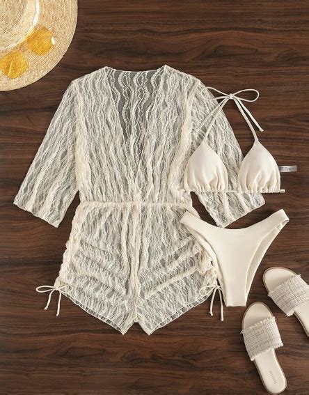 pièces unicolore Bikini triangulaire ras du cou Cache maillot Body Lidjenti sn