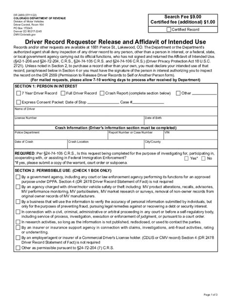 Fillable Online DR 2489 Driver Record Requestor Release And Affidavit