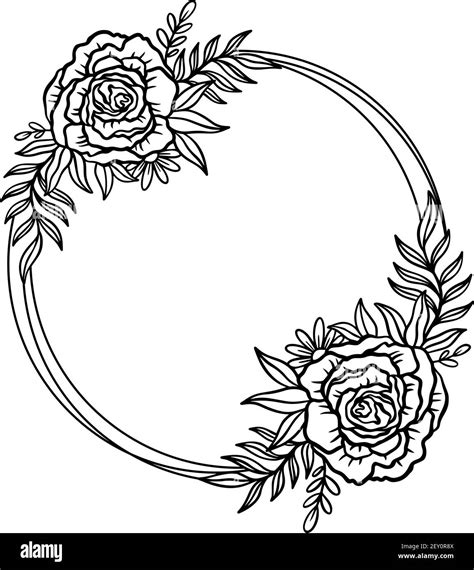 Flower Frame Outline Double Roundfloral Circle Border Botanical