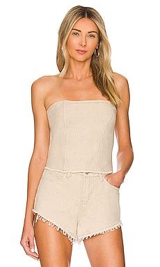 Superdown Domonique Strapless Denim Top In Nude Revolve