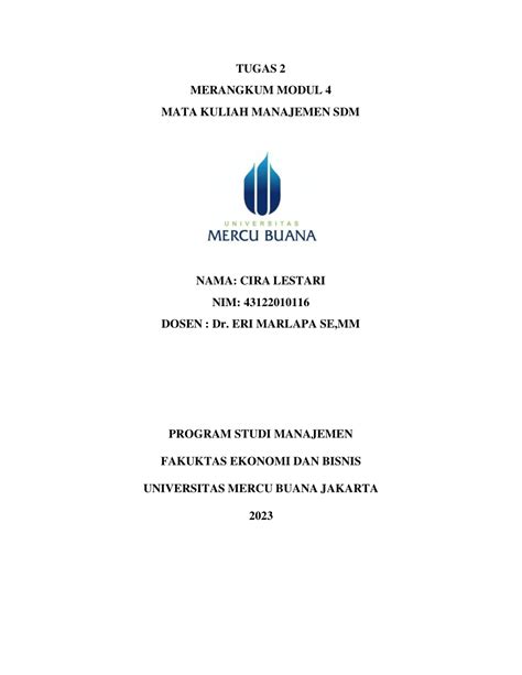 PDF TUGAS 2 MERANGKUM MODUL 4 MATA KULIAH MANAJEMEN SDM NAMA CIRA