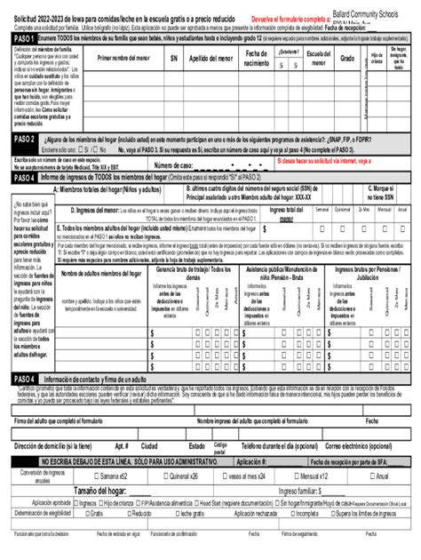 Completable En L Nea Solicitud De Iowa Para Comidas Leche En