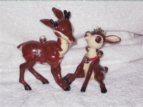 Large Vintage Napco Reindeer Mr And Mrs Christmas Porcelain