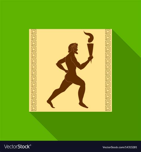 Athlete with olympic fire icon in flat style Vector Image