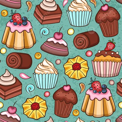 Seamless Pattern With Cupcakes On A Green Background Cupcake Sweet