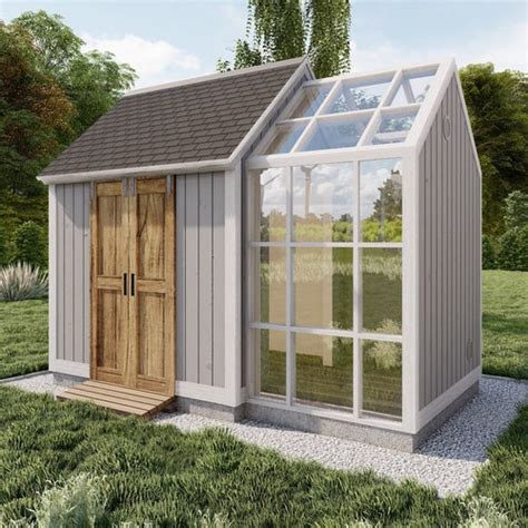 14' X 14' Garden Shed Plans Greenhouse With Storage - Etsy 