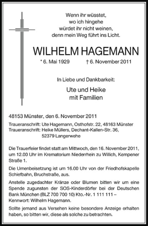 Alle Traueranzeigen für Wilhelm Hagemann trauer rp online de