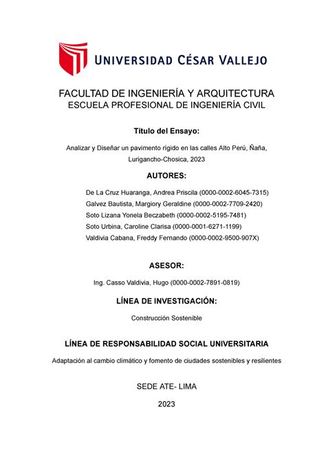 Trabajo INV Formativa Ensayo Pavimentos FACULTAD DE INGENIERÍA Y