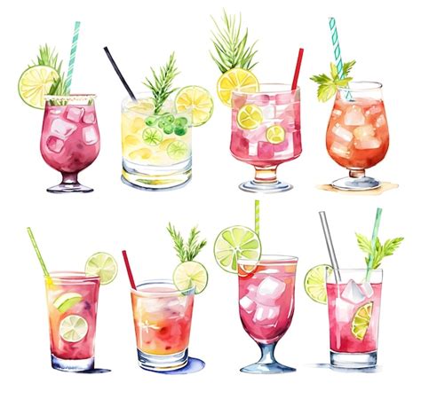 Premium Vector Watercolor Exotic Drink Alcohol Cocktail Set Isolated