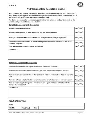 Fillable Online Yep Counsellor Selection Guide D Rotaryorgau Fax