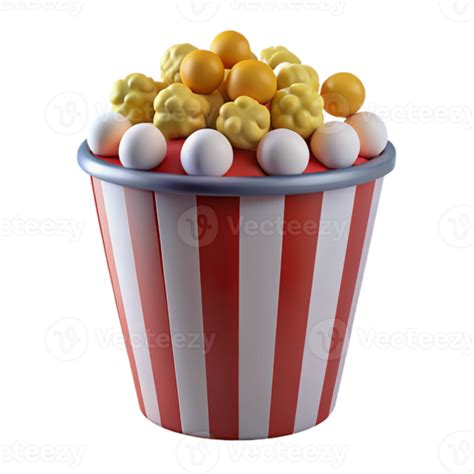 Red And White Striped Popcorn Bucket With Yellow And White Popcorn