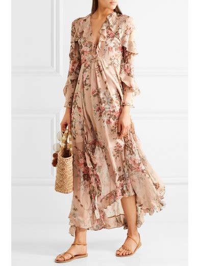 Zimmermann Aerial Ruffled Floral Print Silk Georgette Dress Net A