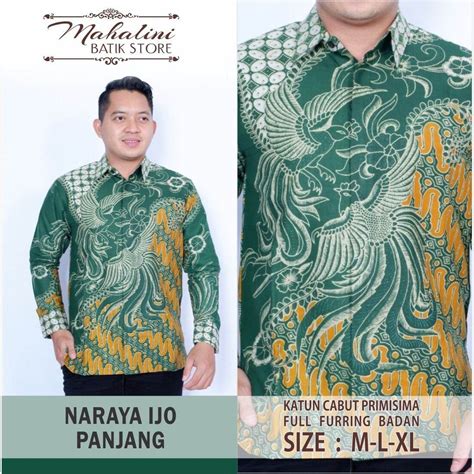 jual baju batik lengan panjang warna hijau kemeja batik hijau terbaru