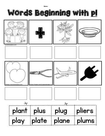 Cut n Paste pl Blends Worksheets