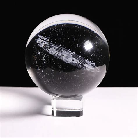 Engraved Solar System Ball D Miniature Planets Model Sphere Crystal