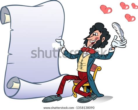 Vector Illustration Poet Writes Love Poems Stock Vector Royalty Free