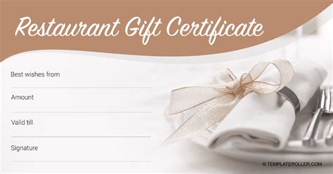 Restaurant Gift Certificate Template - Brown Download Printable PDF ...