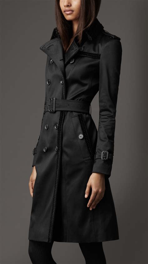 Burberry Long Cotton Blend Trench Coat In Black Lyst