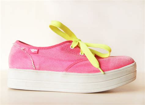 Neon Pink Yellow White Platform Sneakers Creepers Shoes Size 8