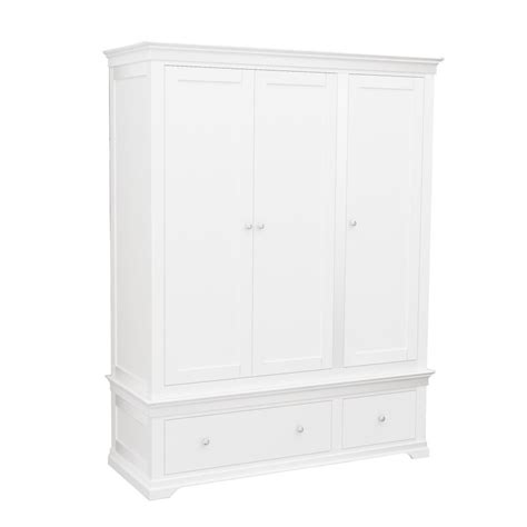 Jolie White Triple Wardrobe With Drawers Made With Oak