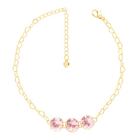 Pulseira Pedra Rosa Corrente Elo Coração Folheado a Ouro 18k