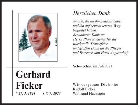 Traueranzeigen Von Gerhard Ficker Augsburger Allgemeine Zeitung