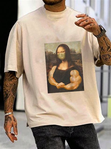 Manfinity Legnd Camiseta Divertida Con Impresi N De Mona Lisa Para