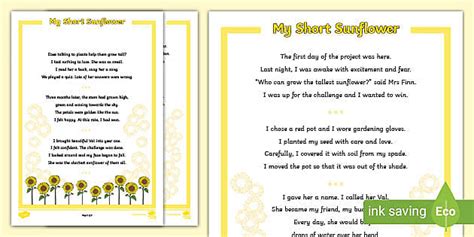 KS1 My Short Sunflower Poem Reading Comprehension Twinkl