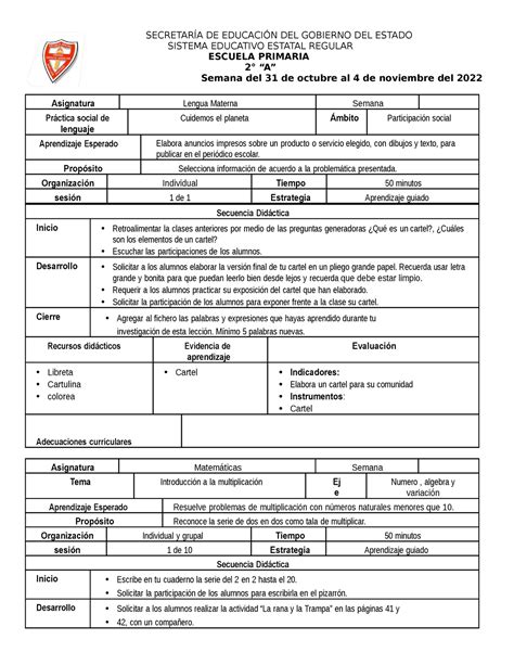 31 De Octubre Al 4 De Noviembre Del 2022 SecretarÍa De EducaciÓn Del Gobierno Del Estado