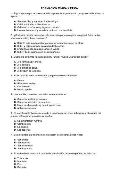 Examen De Formacion Civica Y Etica Tercero De Secundaria Prodesma