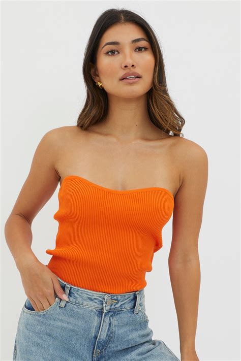 Shop The Flora Strapless Knit Top Orange Selfie Leslie Australia