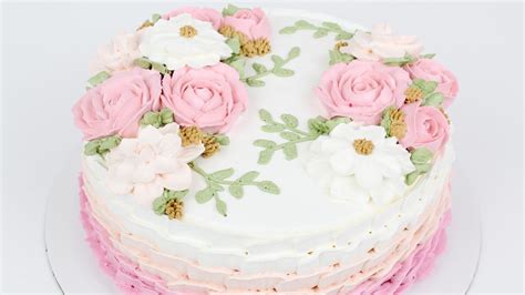 Floral Whipped Cream Cake Tutorial How To Make Whipped Cream Flowers