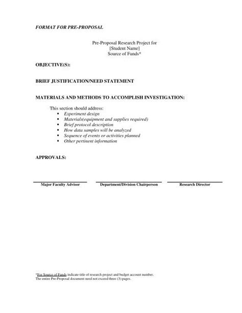 Format For Pre Proposal Pre Proposal Research Project For