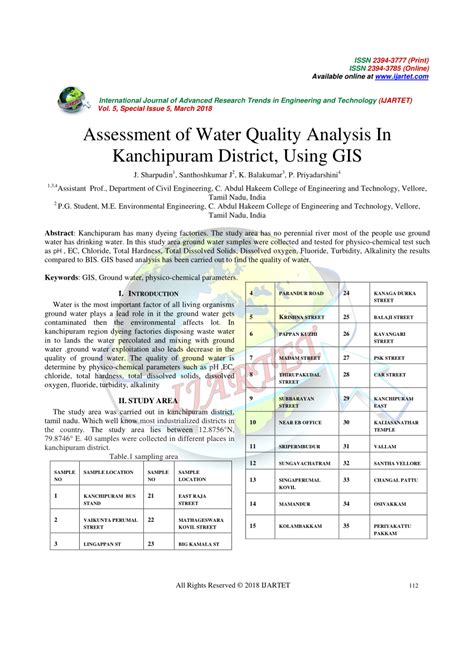 Pdf Assessment Of Water Quality Analysis In Kanchipuram District