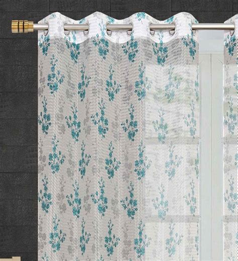 Buy Aqua Floral Polyester Ft Sheer Eyelet Door Curtains Set Of At