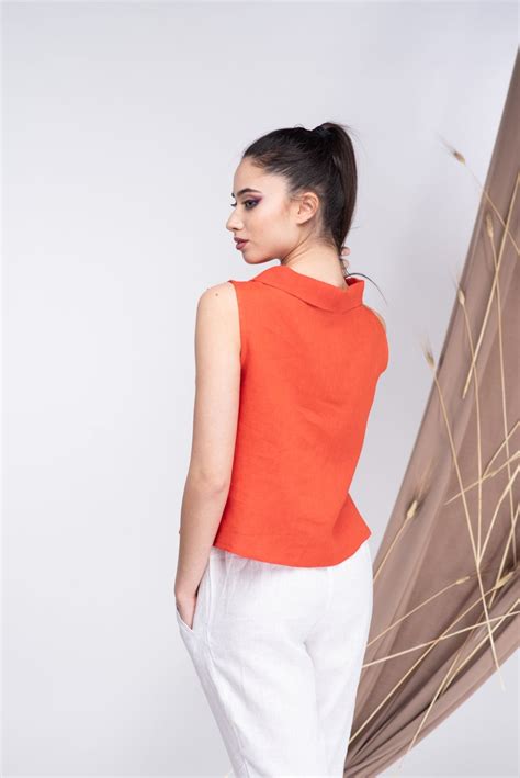 Women Linen Tops Sleeveless Linen Blouse Women Orange Summer Etsy