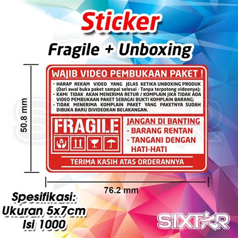 Jual Stiker Fragile Sticker Wajib Video Unboxing Barang Pecah Belah