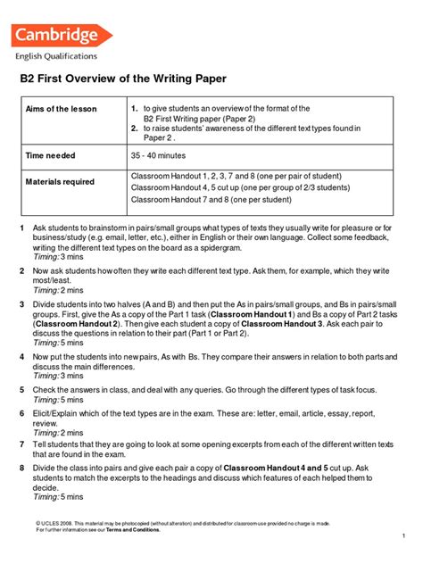 Cambridge English b2 First Writing Overview | PDF | Essays | Word