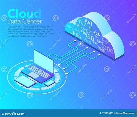 Vector of Cloud Data Center, Cloud Computing Technology, Isometric ...