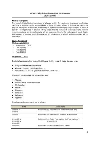 Mes Physical Activity Lifestyle Behaviour Course Outline