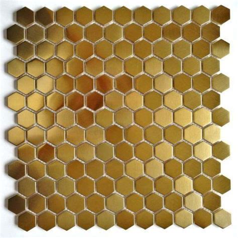 Brushed Metal Backsplash Tile Hexagon Gold Stainless Steel Mosaic Metal Tile Backsplash