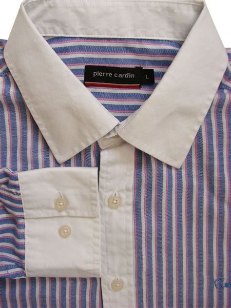 Pierre Cardin Shirt Mens 165 L Blue Pink And White Stripes Brandinity