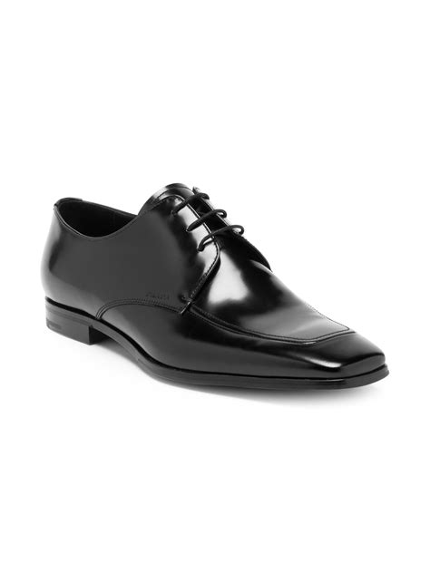 Prada Men's Spazzolato Fume Leather Dress Shoes - Black - Size 5 for ...