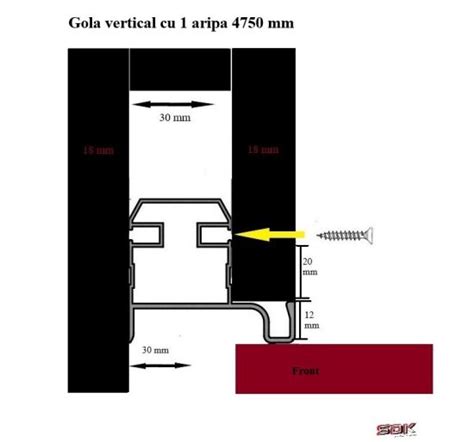 Profil Vertical Gola Cu Aripa Mm Aluminiu Alb Negru Mat Sdk