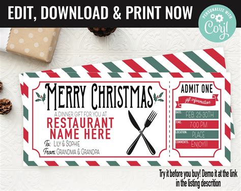 Christmas Surprise Restaurant Gift Voucher, Restaurant Dinner Date ...