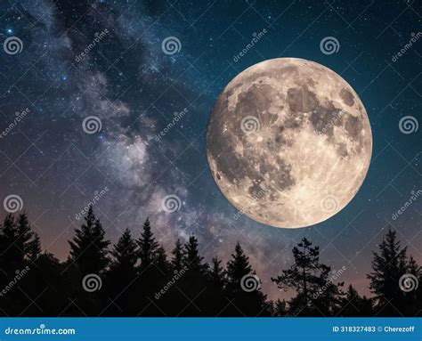 Full Moon Over Forest Night Sky Stock Image Image Of Nature