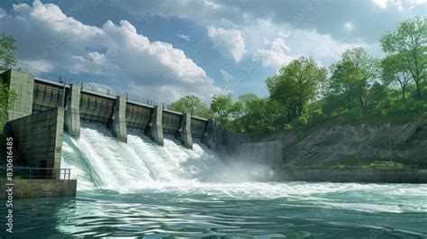 Hydroelectric Dam Power Generation: Illustrate a hydroelectric dam ...