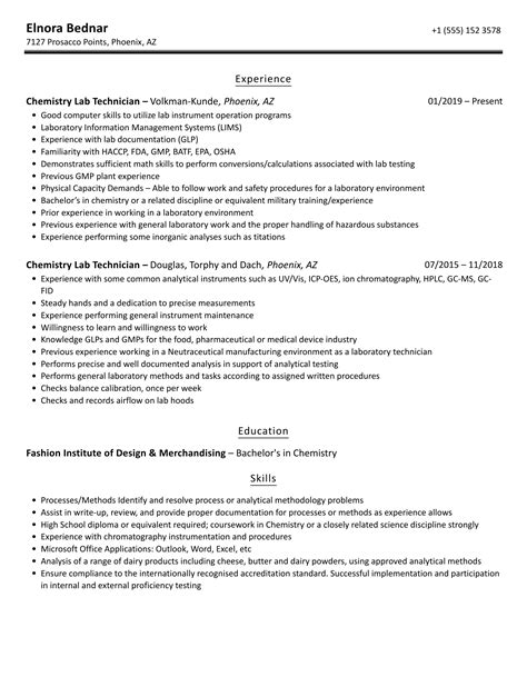 Chemistry Lab Technician Resume Samples Velvet Jobs