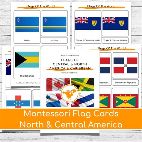 Montessori Flags of North America Nomenclature Cards & Puzzle Maps